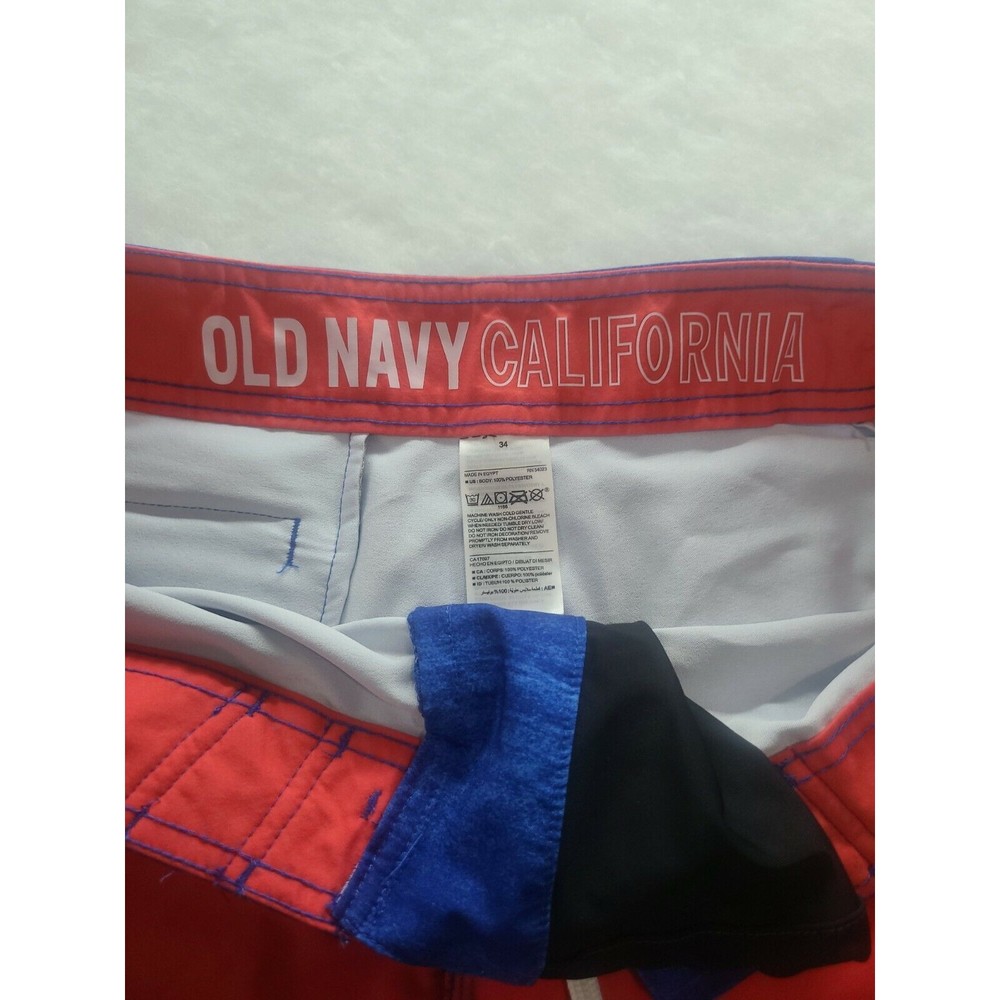 Old Navy California Men's Board Shorts Size 34 Red Navy Blue NEW w/out Tags - Picture 5 of 8